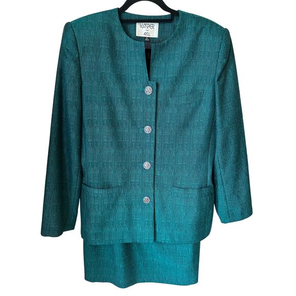 VTG KASPER A.S.L 2 Piece Jade Green Long Sleeve Skirt Suit Women's Size 12 - Picture 1 of 9